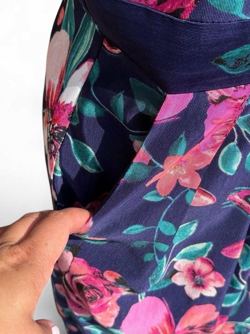 Eliza J Navy One-Shoulder Floral Dress with Pink Blooms - Picture 6 of 8